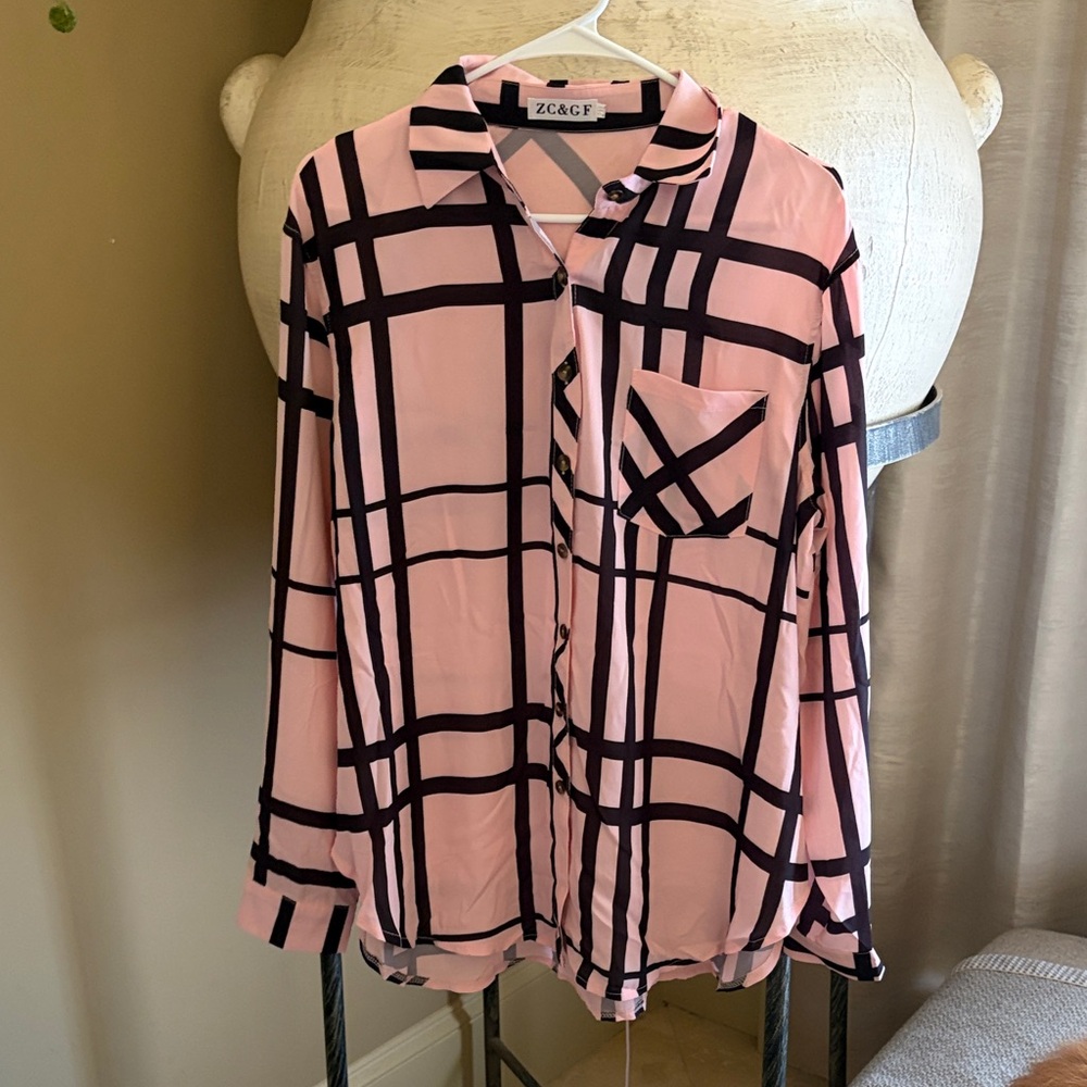 Pink Plaid Button Down Shirt for Women